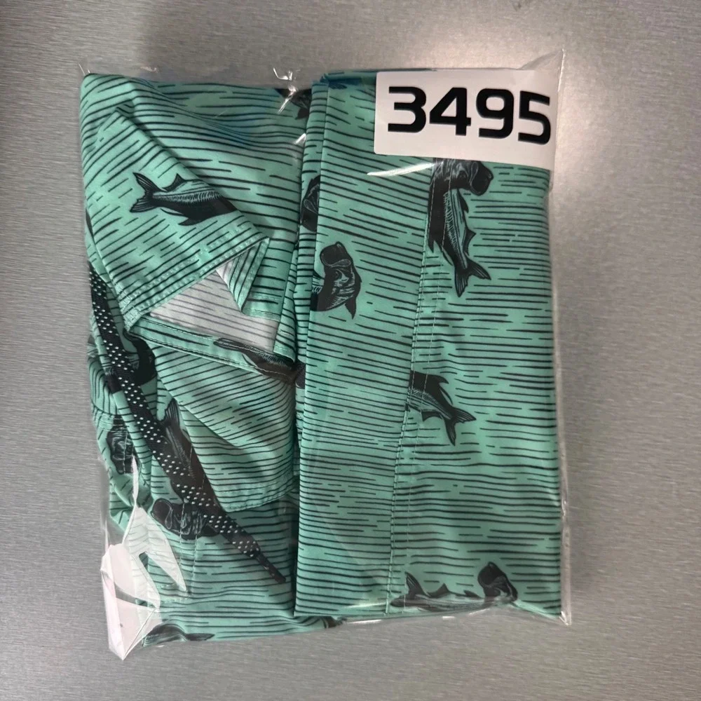 Simms Fishing Products Mens 36 Teal Tarpon Print Board Shorts Swim Trunks Pocket